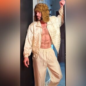 Fuda International Vintage Silk Cream Zip Up Track Jacket/Pants L Unisex